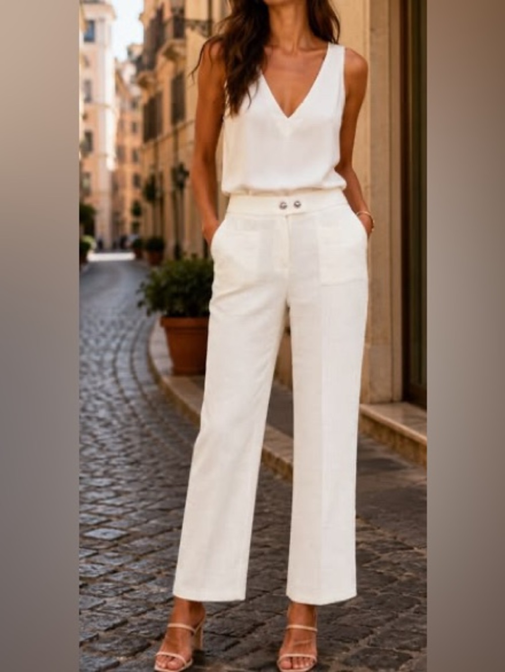 ZARA Ivory Straight Leg Trousers
